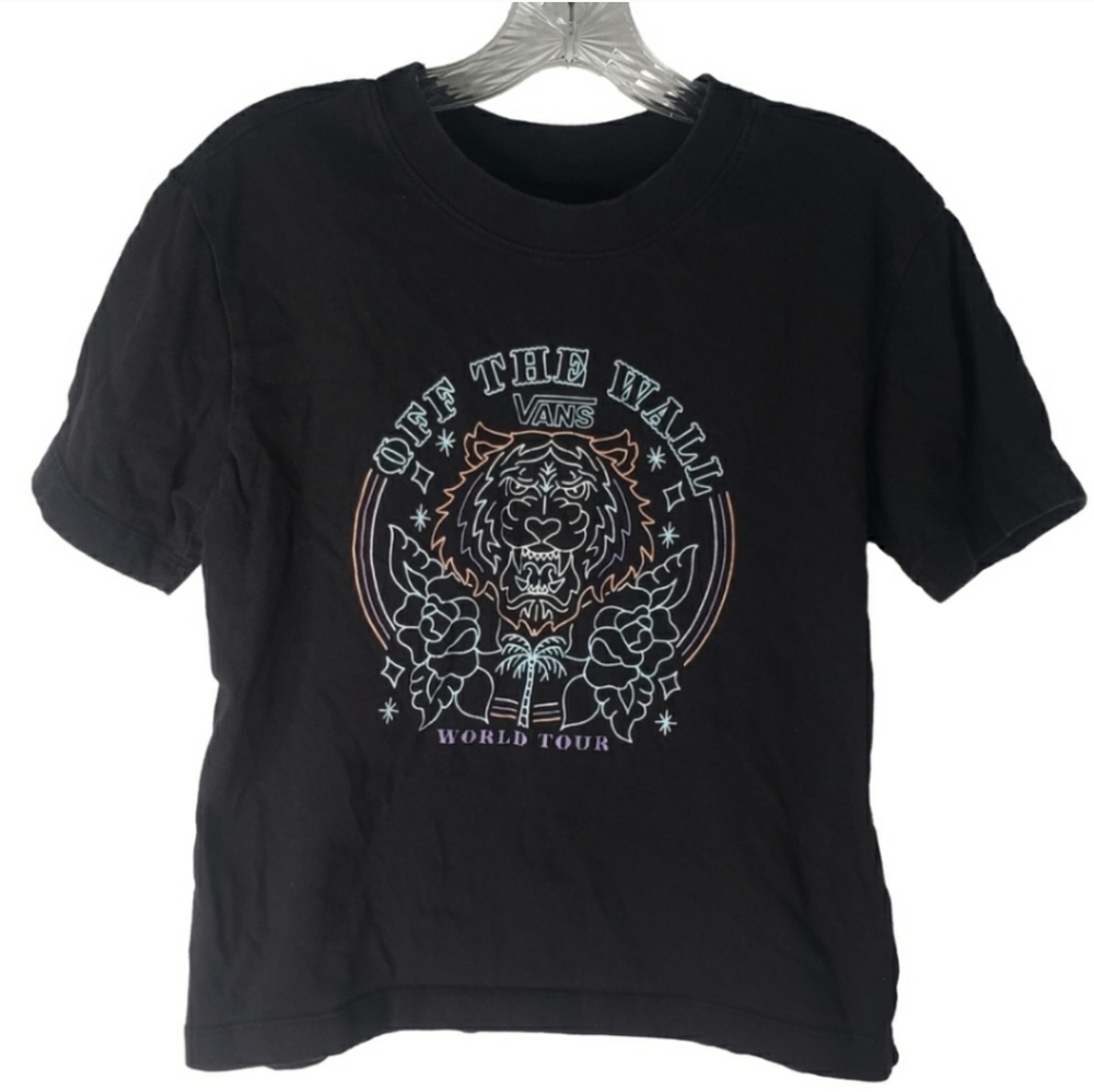Vans Off The Wall World Tour Short Sleeve Black Neon Graphic Tee Size Medium